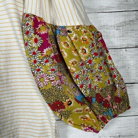 Umgee Cotton Yellow Stripe With Contrast Balloon Sleeves T-shirt Top L - Picture 3 of 8